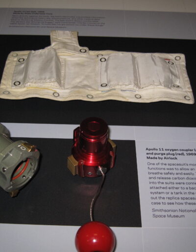 Apollo 11 bio-belt, 1969 Made by Atlas Underwear Corp. Worn directly against the body, the belt’s electrodes transmitted information about the astronaut’s heart rate, blood pressure, and other medical data back to doctors at Mission Control. The belt wasn’t always comfortable. The sensors are “driving me buggy!” said Commander Charles Conrad on the 1969 Apollo 12 mission. “It looks like I’ve got poison ivy under these things.”